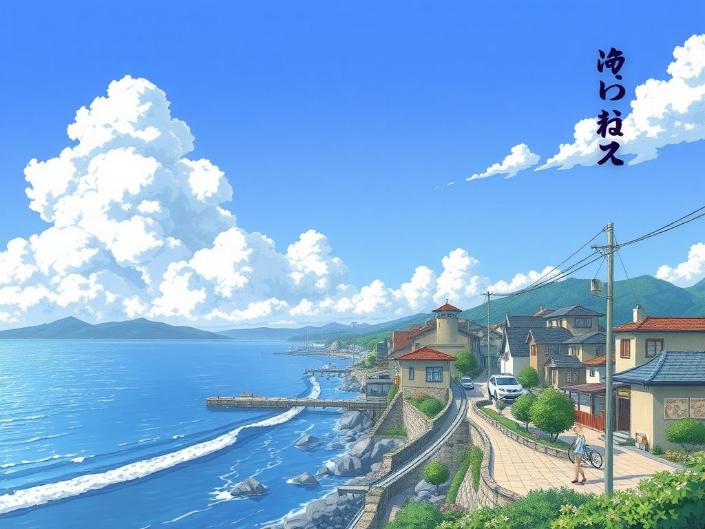 Japanese manga cover with a quiet seaside town